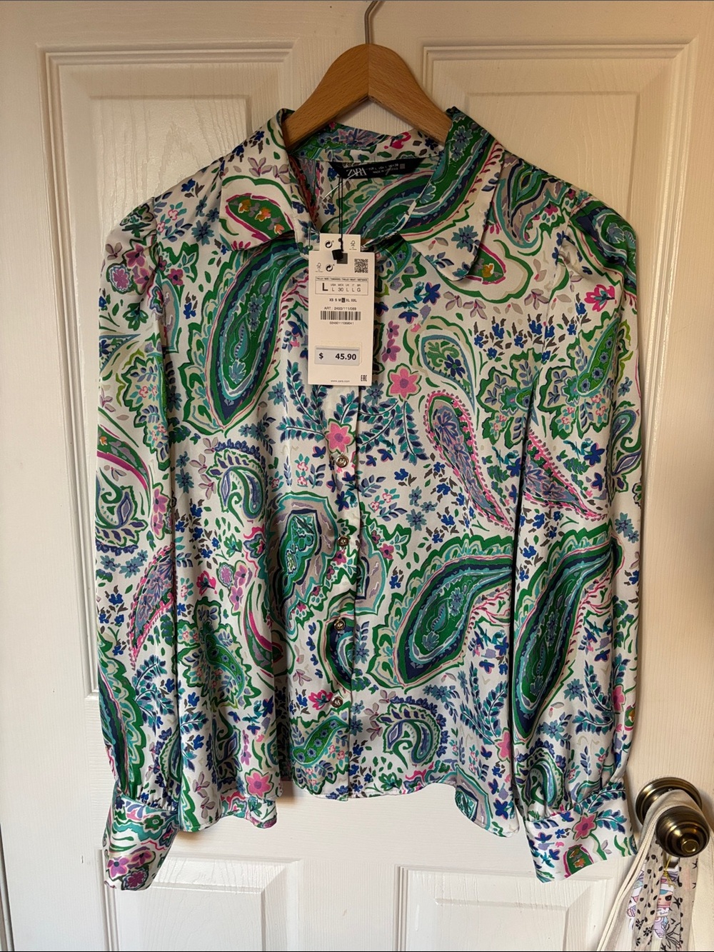 Zara Floral Button-Up Blouse NWT Size Large Summer Morocco Coastal